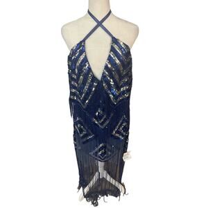 ASOS DESIGN strappy embellished fringe mini dress with beaded fringe